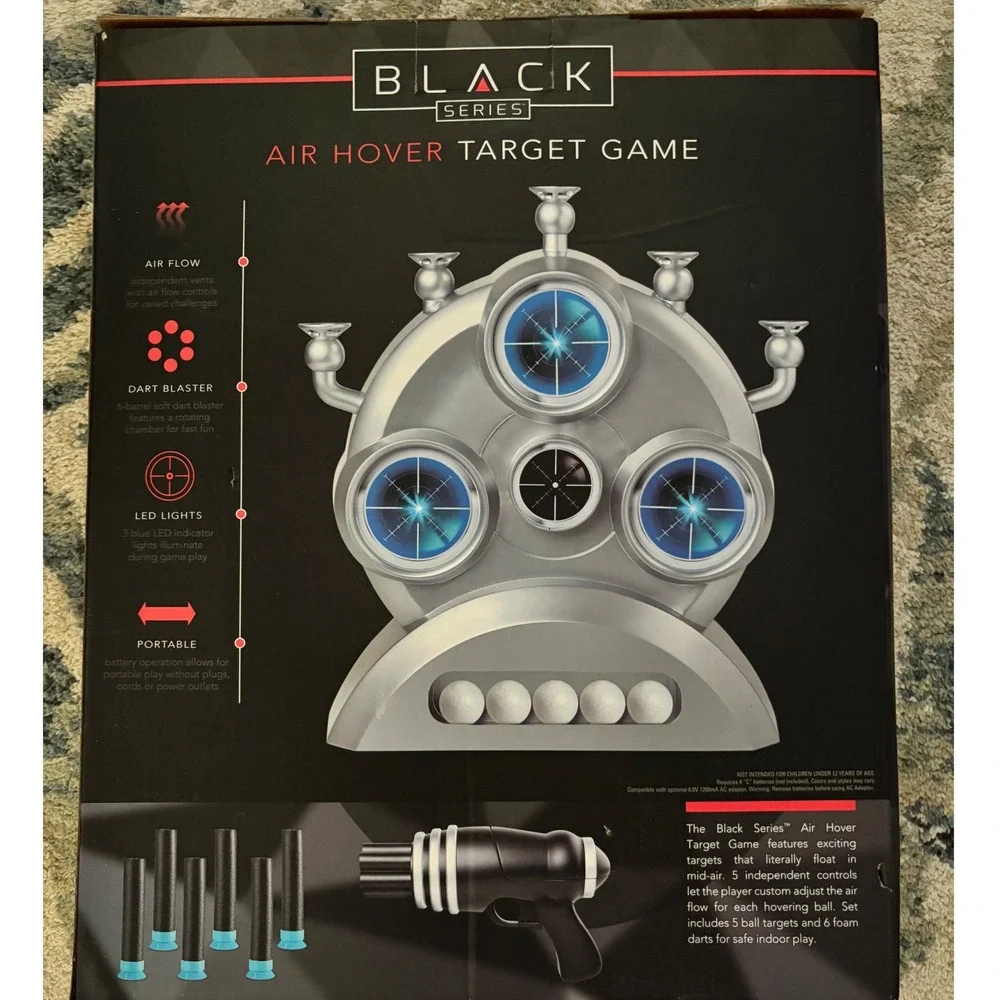 Black Series Air Hover Target Game Floating Ball Shooting Set with Dart Blaster